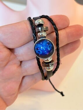 Black & Silver Aries Zodiac Braided Bracelet.